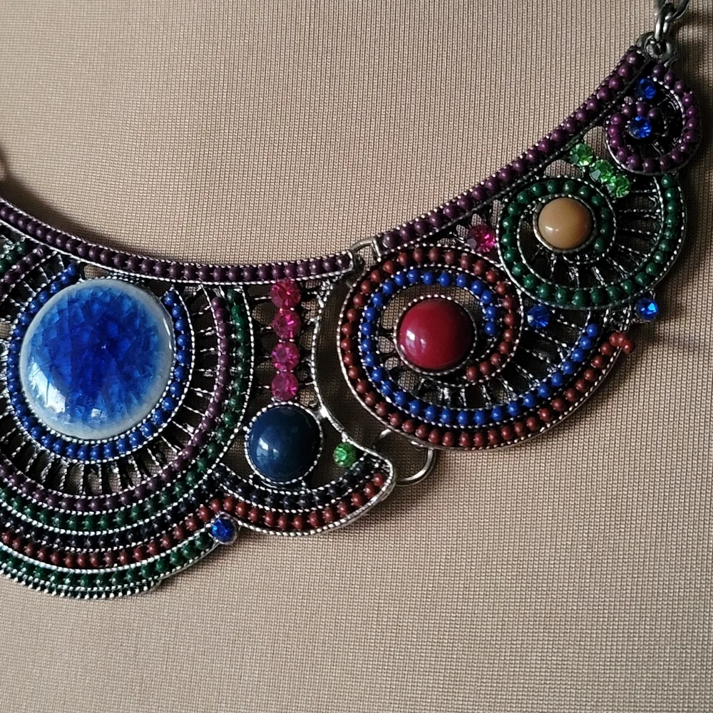 Statement Bib Necklace with Colorful Beading and Stone Accents - Picture 5 of 7